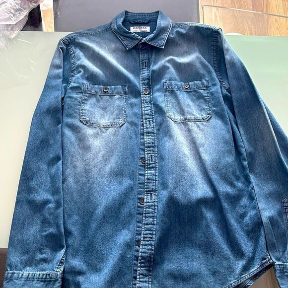 Express medium denim button down shirt two packets upfront 100% cotton - Picture 1 of 8